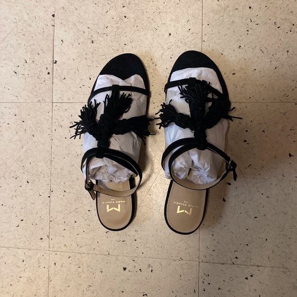 Marc Fisher Suede Flat Sandals with Tassels - Picture 2 of 5